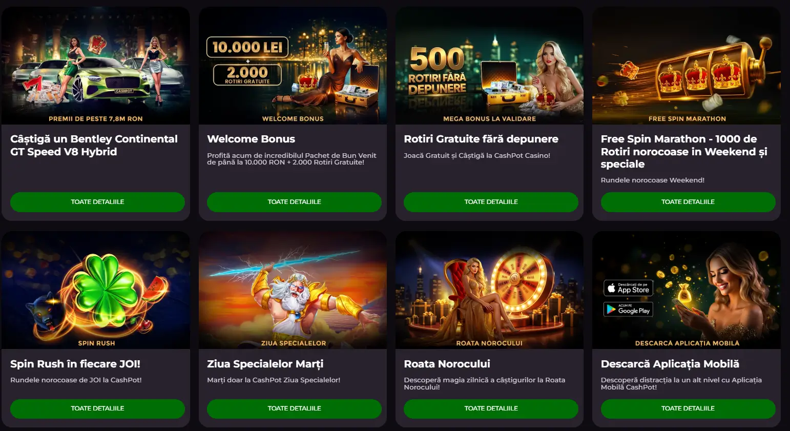 Cashpot Casino promoții cu bonusuri și rotiri gratuite