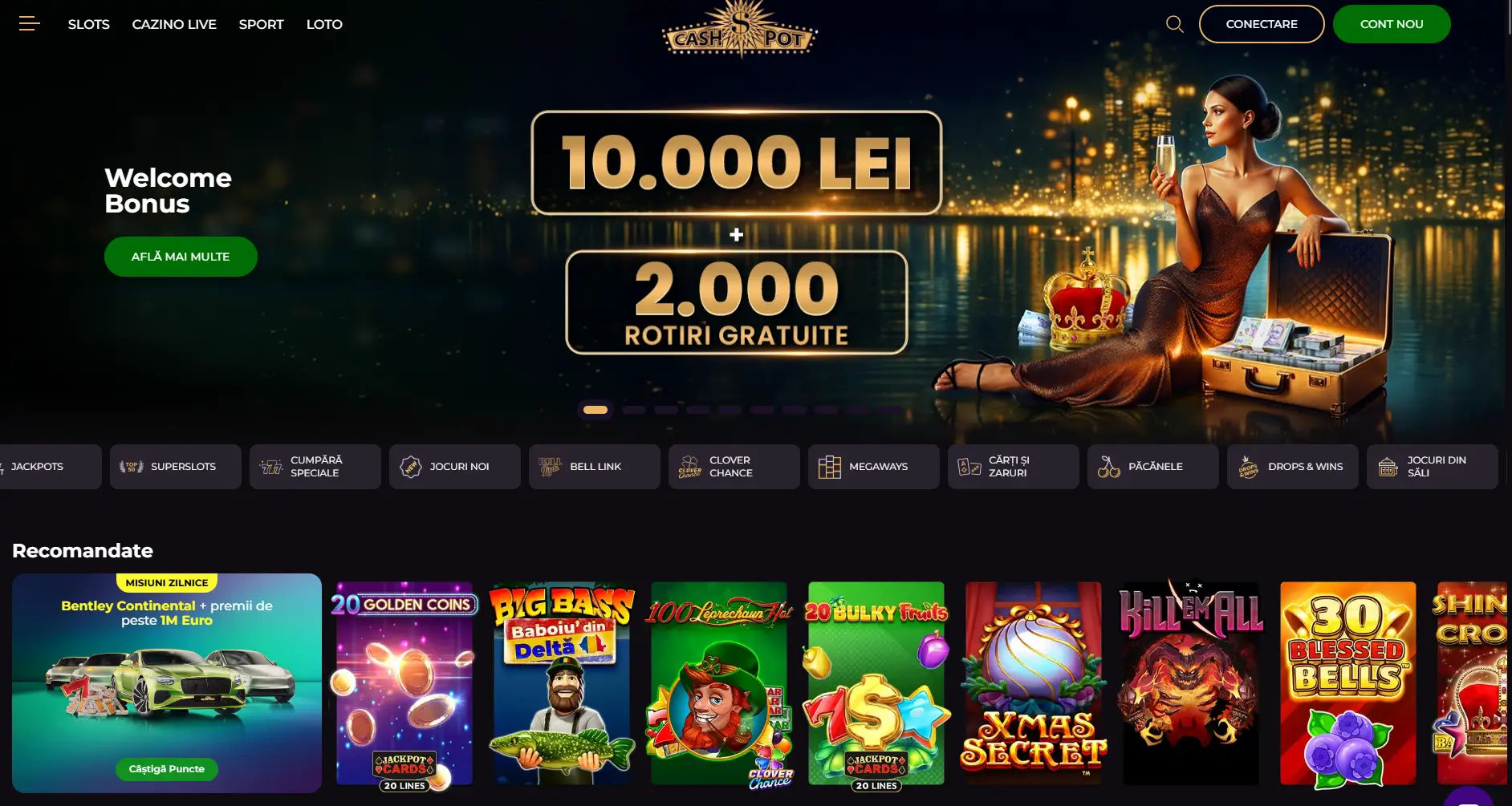 Cashpot Casino bonus de bun venit cu 2000 rotiri gratuite